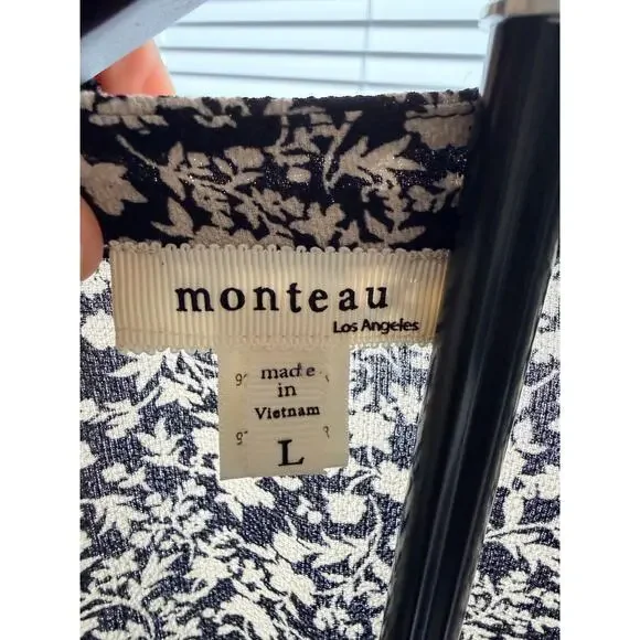 3 for $9 Monteau Light Weight Black and White Floral Dress V Neck Mini S-M - Picture 5 of 7